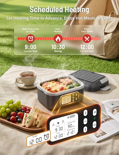 Image of PARIS RHONE Cordless Electric Lunch Box for Adult,1.5L & 27000mAh Heated Lunch Box Battery Powered with Automatic Heating, 6.3 Cups Portable Food Warmer with Removable Divider for Truck Office Travel