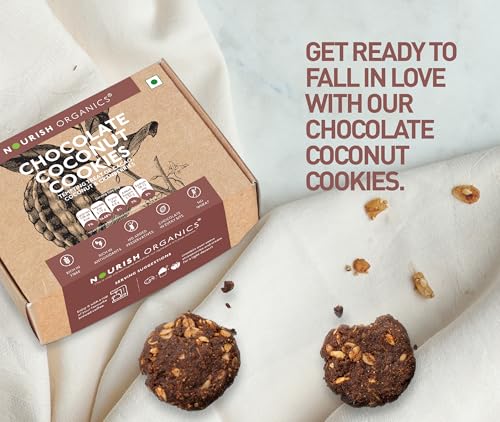 Image of Nourish Organics Chocolate Coconut Cookies | Wholesome Chocolaty Cookies with Coconut | Made with Cocoa, Oats & Cashews | High Fibre Snack | No Refined Sugar | 120g Pack