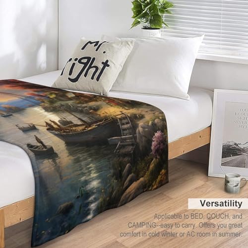 Couverture coucher de soleil sur le port : douceur et chaleur pour un intérieur cosy