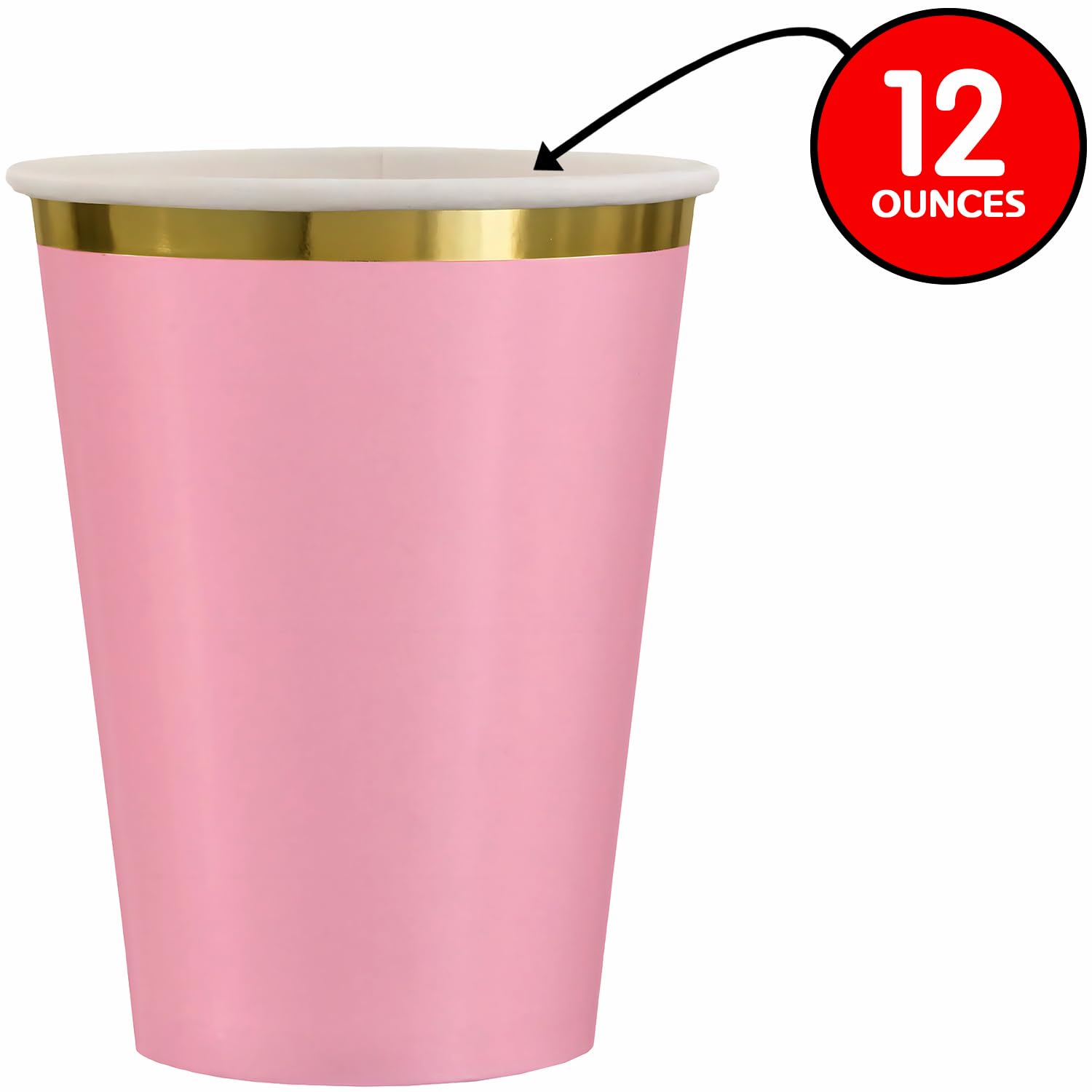 amscan Bicchieri di carta rosa con stampa a caldo (340 g) confezione da 8 – eleganti bicchieri usa e getta per qualsiasi festa ed evento