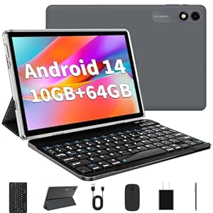 Android 14 Tablet 10.1 pulgadas Tablet 2024 Últimas tabletas con teclado Mouse 10GB+64GB 1TB Expandir 6000mAh Procesador Octa-Core Cámara dual WiFi 1280×800 IPS 18W Carga rápida (negro)