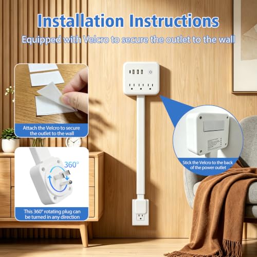 Extensión con toma giratoria 180° con 3 AC y 4 USB miniatura 2