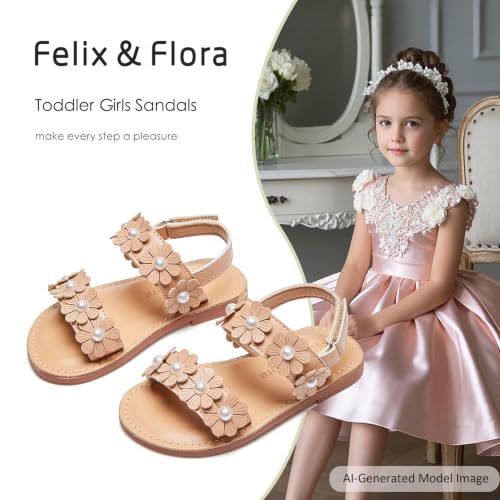 Image of Felix & Flora Toddler Girl Sandals - Flower Girl Dress Shoes Open Toe Little Kid Flats