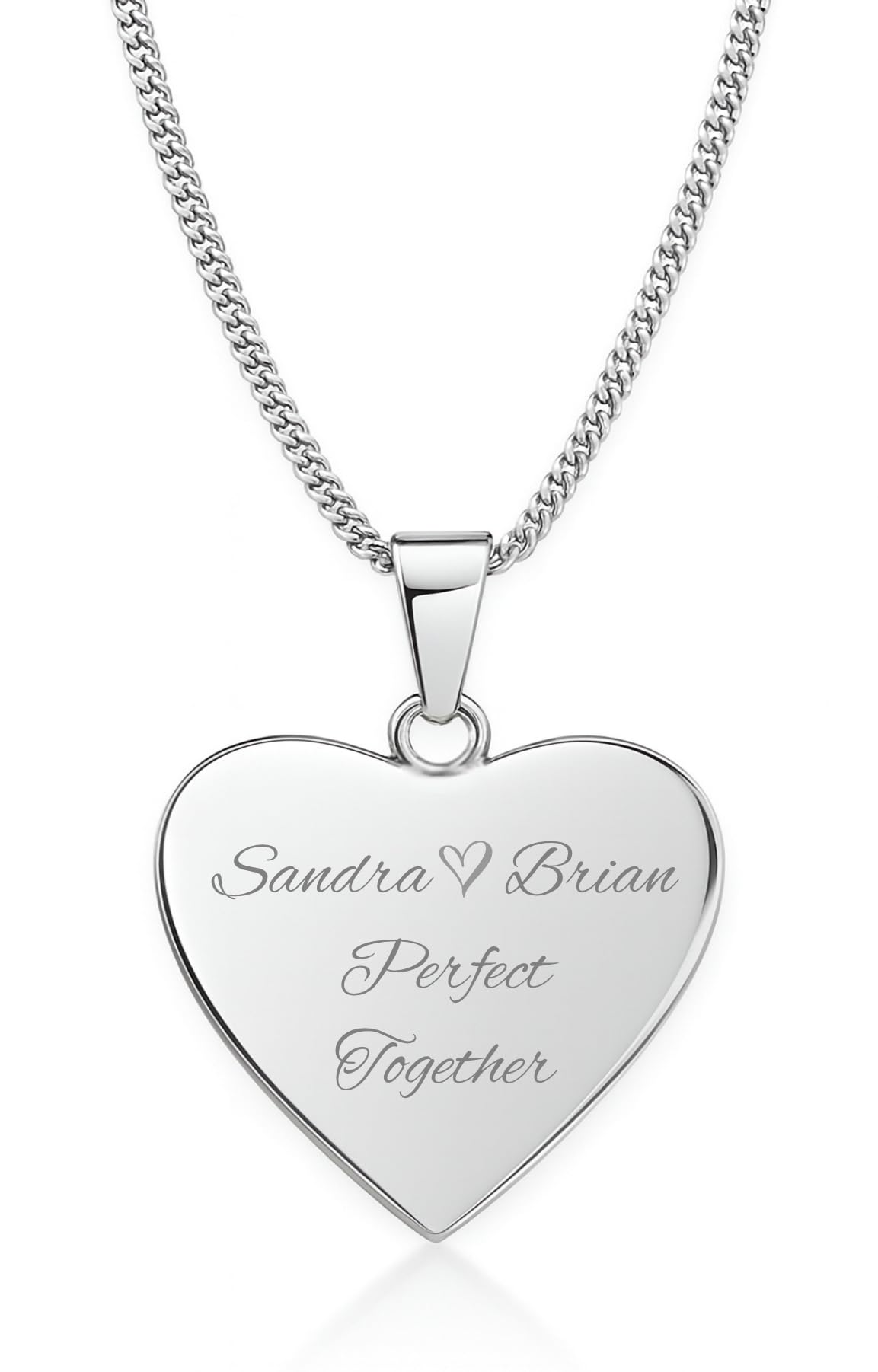 A & L Engraving Silver Stainless Steel Heart Necklace