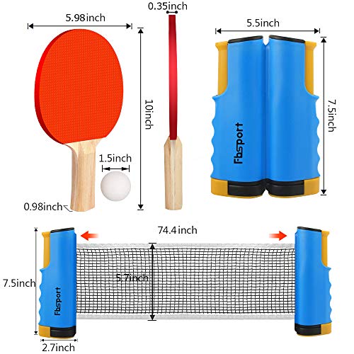 Image of FBSPORT Ping Pong Paddle Set, Portable Table Tennis Set with Retractable Net,Rackets,Balls and Carry Bag for Indoor /Outdoor Games