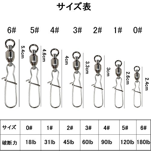 スイベル スナップ スイベル付きスナップ 釣り ロックスナップ付ボールベアリングスイベル 高強度 釣りコネクター 20個5# 5枚目