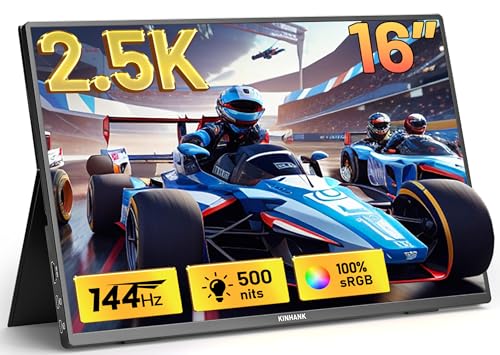 Image of 2.5K 144Hz Portable Gaming Monitor 16 inch, 2560x1600, Plug & Play, 100% sRGB, 500nits, 16:10, Eye Care Second Computer Display with Speakers for Laptop, PC, Mac, P-S4 /5, Sw-tch, X-BO, USB-C /HDMI, (K16G)