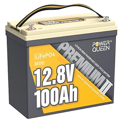 power queen 12V 100Ah Mini LiFePO4 Lithium Battery, Deep Cycle Battery with Upgraded 100A BMS, Max 1280Wh Energy, Up to 15000 Cycles & 10-Year Lifespan for RV, Solar, Trolling Motor & Camping