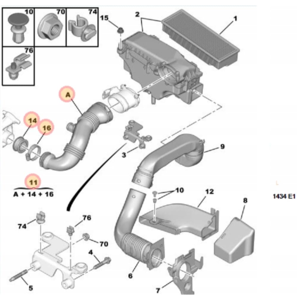Manchon de tuyau d'air Turbo, pour citroën C2 C3 C4 C5 PICASSO BERLINGO PEUGEOT 206 207 307 308 407 EXPERT 1.6 HDI 1434.C8 1434C8  34