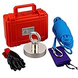 MUTUACTOR Leistungsstarke vertikale magnetische Zugkraft von 350 kg Magnetisches Magnetset zum Angeln mit Seil, Magnet mit Handschuhen und Safty-Box zum Angeln von Magneten, Schatzsuche im Fluss