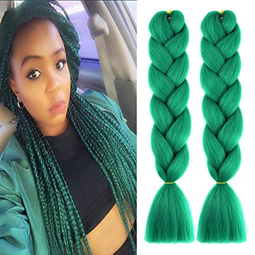 MSCHARM 5Pcs 100g/Pcs Synthetic Braiding Hair Extensions 24 Inch Ombre Jumbo Fiber Braiding Hair Extensions for Daily Life or Party Use(Deep Green)