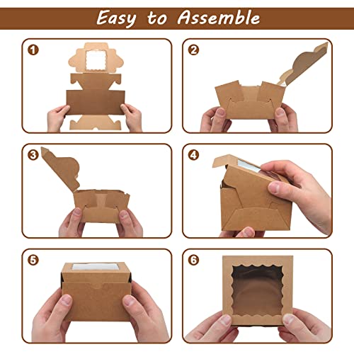 Xinhpkgg 50Pcs Cookie Boxes 4X4X2.5 Inches: Bakery Boxes With Window, Treat Boxes, Strawberry Boxes, Mini Cake Boxes, Pastry Dessert Boxes For Chocolates Strawberries, Cupcakes- Kraft Paper #TOP3