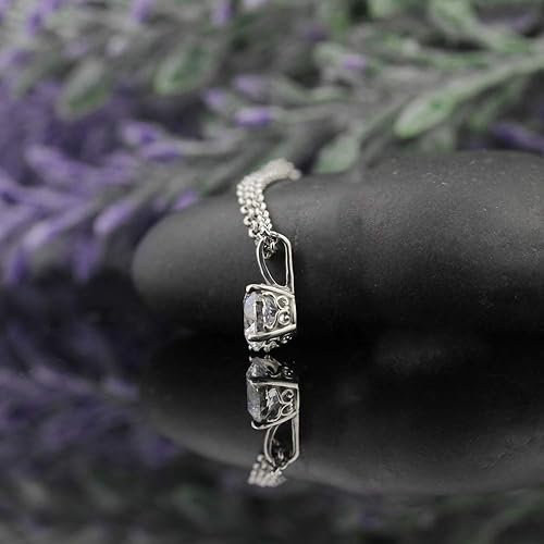 Miniatura 3 de Collar con colgante solitario de plata de ley, cadena de 18 pulgadas (2 cttw, 0.315 in), Plata esterlina, Diamante de imitación, circonita