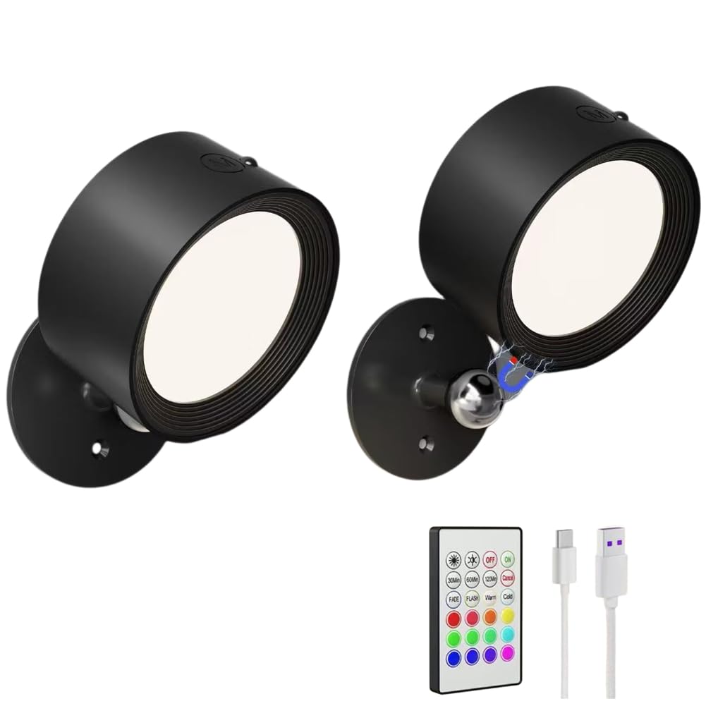 Hndhbfgrt Touch Control LED Wall Mounted Lights, Rechargeable Sconces Lamp, 3 Color Temp Temperature Options, 360° Rotation Dimmable Cordless Lighting