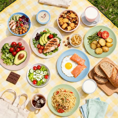 Image of Wheat Straw Dinnerware Sets for 4, 16 Piece Unbreakable Kids Dinnerware Set, Toddler Plates and Bowls Sets, Kitchen Plates and Bowls Set, Lightweight Dish Set for Travel Camper Dishes - Colorful
