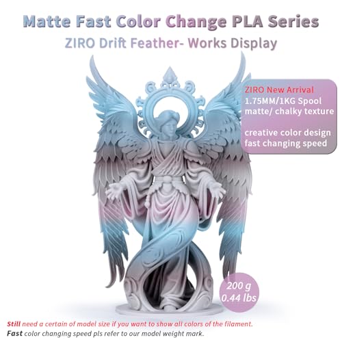 Image of ZIRO Fast Color Changing PLA, Matte Multi Colors Filament 1.75mm, No-Shine Rainbow 3D Printer Filament, Fit Most 3D Printers, 1KG / 2.2lbs Gradient Spool, Drift Feather
