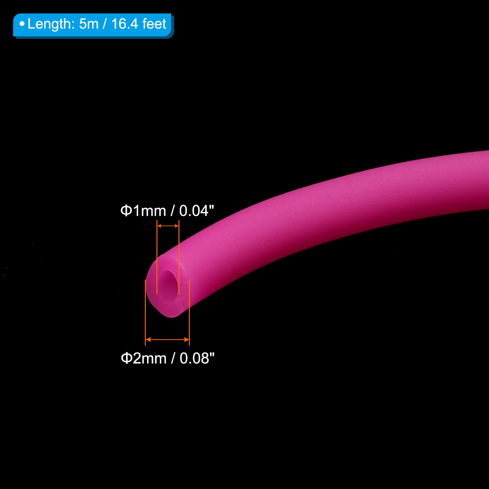 PATIKIL Rubber Cord Tube, 16ft Silicone Hollow Tubing 2mm OD 1mm ID for DIY Craft Beading Necklaces Bracelet Dark Pink - Image 2