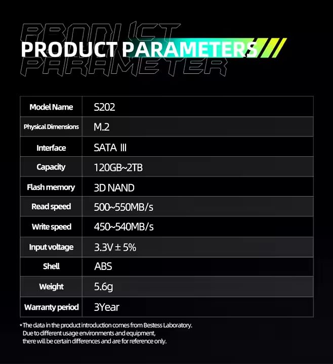 Bestoss Internal SSD 1TB, M.2 SATA SSD 3.0 6Gb/s, High-Speed 3D