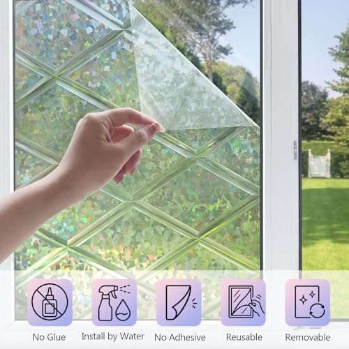Image of KESPEN Stained Glass Window Film Decorative Rainbow Privacy Window Film Anti UV Static Cling Glass Stickers for Home, 29.5 Inch X 6.5 Feet
