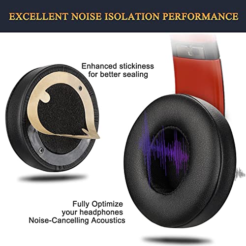 Image of SoloWIT Replacement Ear Pads for Beats Solo 2 & Solo 3 Wireless Over-Ear Headphones, Protein Leather Covered Earmuffs, Noise Cancelling Memory Foam