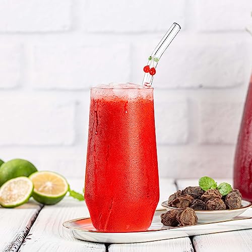 6Pcs Glass Straws with Design, Reusable Glass Straws with 2 Cleaning Brushes, Straw Shatter Resistant Bend Straw Cherry Design for Smoothie, Milkshake, Juice, Tea, Cocktail by CEYAZYE - Image 6