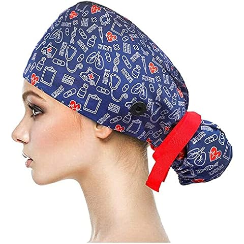 One Size Fit All, Adjustable Hat Working Head Cover Cap, Long Hair Style Scrub Cap Cotton Breathable Hat - 100% Cotton - Women & Men (C) Cover