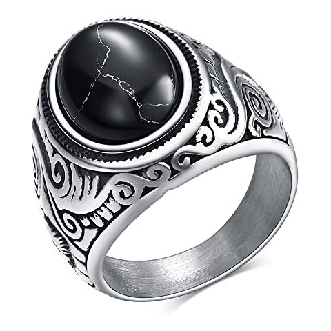 Anillo VQYSKO Hombre Acero Inoxidable Vintage Piedra Turquesa Ojo Tigre Talla Grande Cover