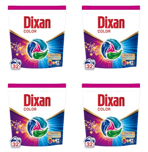 Dixan Discs 4In1 Color Detersivo Lavatrice (32 Lavaggi), Capsule Lavatrice Per Colori Vivaci, Pulizia Profonda Del Bucato E Freschezza Igienica Per La
