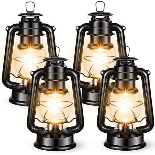4 Pcs Led Vintage Lanterns Battery Operated Lantern Warm White Old Hurricane Lantern Antique Metal Hanging Led Lantern Lamp With Dimmer Switch For Indoor Table Outdoor Camping Lighting, Black #TOP25