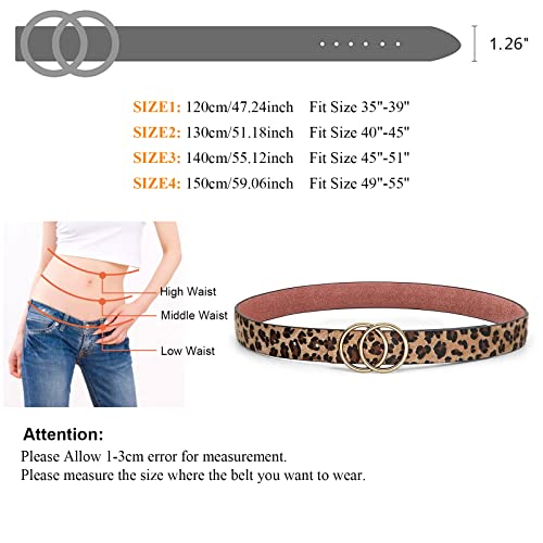 Jasgood Women Leather Belt Plus Size Pu Leather Waist Belt For Jeans Pants With Double O Ring, B-Leopard,Fit Size 50"-56" #TOP5