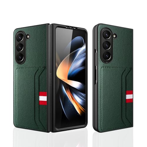 Étui pour Samsung Galaxy Z Fold 5 vert anti-rayure avec rabat cuir et film écran