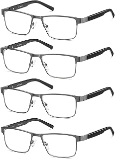 EYECEDAR 4-Pack Reading Glasses for Men Blue Light Blocking Gunmetal Frame Rectangle Style Spring Hinges Readers 2.0