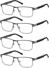 EYECEDAR 4-Pack Reading Glasses for Men Blue Light Blocking Gunmetal Frame Rectangle Style Spring Hinges Readers 2.0