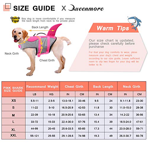 Queenmore Dog Life Jacket Ripstop Shark Dog Safety Vest Adjustable Preserver With High Buoyancy And Durable Rescue Handle For Small,Medium,Large Dogs, Pink Shark Medium #TOP2