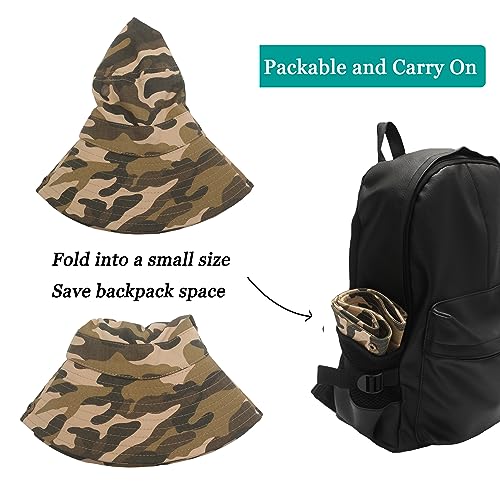 Image of ZLYC Mens Waterproof Camo Sun Hat Wide Brim Packable Outdoor Mesh Fishing Bucket Hats