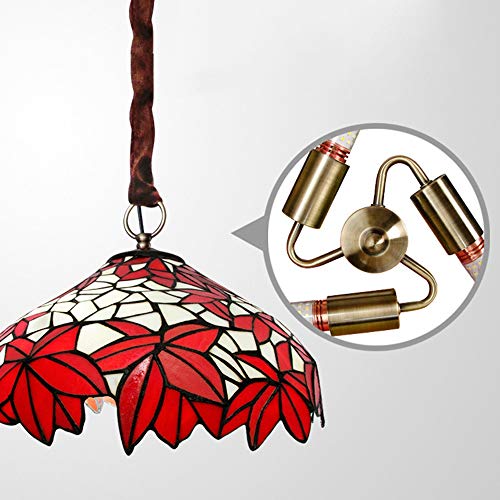 Raxinbang Red Maple Leaf Led Ceiling Lamp Tiffany Style Mediterranean Stained Glass Chandelier Retro Warm Light Living Room Bedroom Ceiling Lights (Size : D50Cm) #TOP3