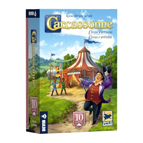 Devir - Carcassonne Expansión Circos y Artistas – Juego de Mesa Estratégico con Seguidores, Pirámides y Maestra de Ceremonias para Familias y Fans del Clásico (BGCARCAPS)