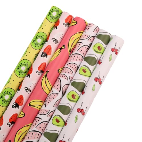 LaRibbons Wrapping Paper Roll with Cutlines on Reverse, Summer Fruit Design for Birthday, Party, Summer Decor, 6 Roll, 30 Inch × 10 Feet Per Roll
