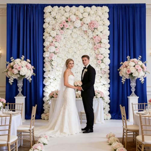 Image of 10ft x 10ft Royal Blue Backdrop Curtains for Parties, Polyester Fabric Backdrop Drapes with Rod Pockets for Weddings, Birthday, Photography, Mother's Day, Graduation Party Background Curtain, 2 Panels