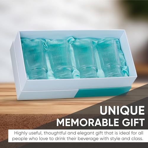 Estaly Ribbed Glassware Cocktail Glasses – Vintage Art Deco Highball Glasses Set Of 4 Old Fashioned Tumblers thumb #5