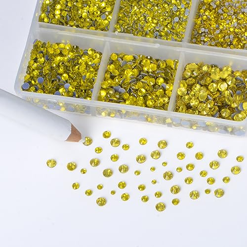 Image of Bymitel Hotfix Crystal Rhinestones Round Gems for Crafts,Mixed 6 Sizes with Wax Pencil Kit, Citrine1.3-3.2mm(SS3-SS12 /8000pcs)