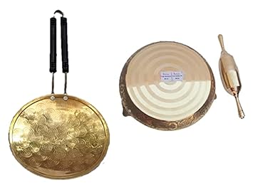 Mii Art Brass Chapati Maker & Tawa,Pata &Belan,Rolling Pin(Size-8inch,Polpat-10inch,Belan,Tawa-9inch)