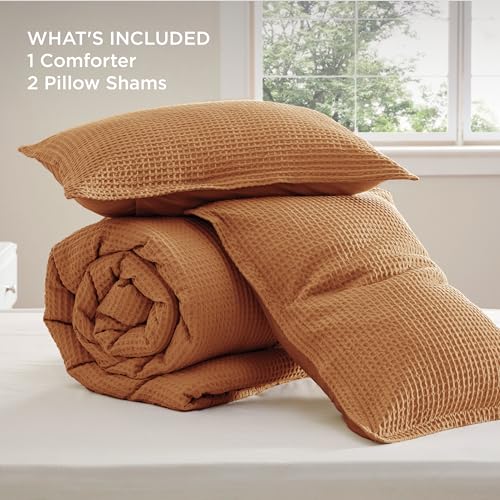 Image of Bedsure Waffle Comforter Set Queen, Hazel Soft Bedding, Waffle Weave Bed Set, 3 Pieces, 1 Comforter (90 inchx90 inch) and 2 Pillow Shams, Cotton Shell and Polyester Lining for All Seasons