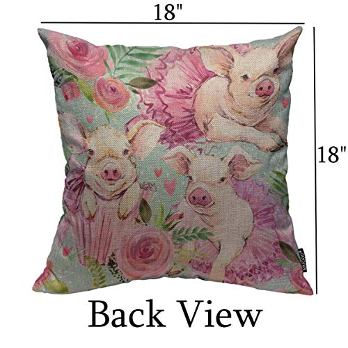 Mugod Pig Throw Pillow Cover Cute Pig Ballerina Watercolor Seamless Pattern Decorative Square Pillow Case For Home Bedroom Living Room Cushion Cover 18X18 Inch #TOP1