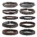 Eigso 10Pcs Braided Leather Bracelets Set for Men Women Hemp Cords Wooden Beads Adjustable Wrap Bracelets