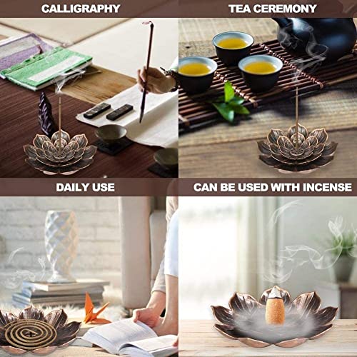 Image of SATYAM KRAFT 1 Pcs Lotus Flower Design Agarbatti Stand Incense Holder Detachable Ash Catcher Metal for Decorations Setup, Home, Pooja, Mandir, Wedding, Spiritual Events, Insence Burner (Bronze)