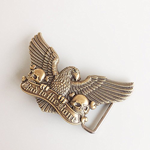 Hebilla de cinturón con alas y calaveras vintage de bronce antiguo para correas de cuero 3