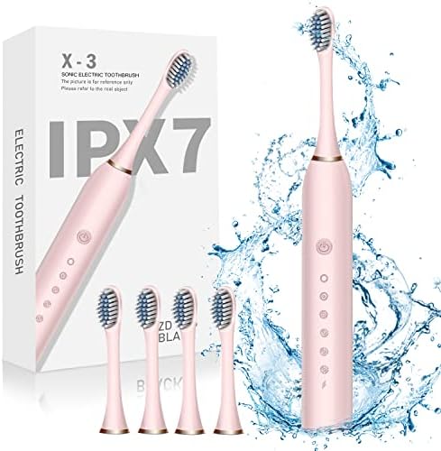 BIUSIKAN Sonic Electric Toothbrush, USB Rechargeable Ultrasonic Electric Toothbrush for Adults, Travel Toothbrushes with 4 Brush Heads, 6 Modes with 2 Minutes Build in Smart Timer, Toothbrush Electric