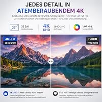 ZZA 32 Zoll 4K UHD PC Monitor, 3840×2160, 60Hz, AMD FreeSync, 1ms, VA-Panel – Ansicht 3