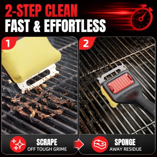Image of NEWKITCHEN Grill Brush Bristle-Free Steam Cleaning, BBQ Brush Replaceable Heat-Resistant Kevlar Head with Grill Scraper Safe Barbecue Grill Cleaner